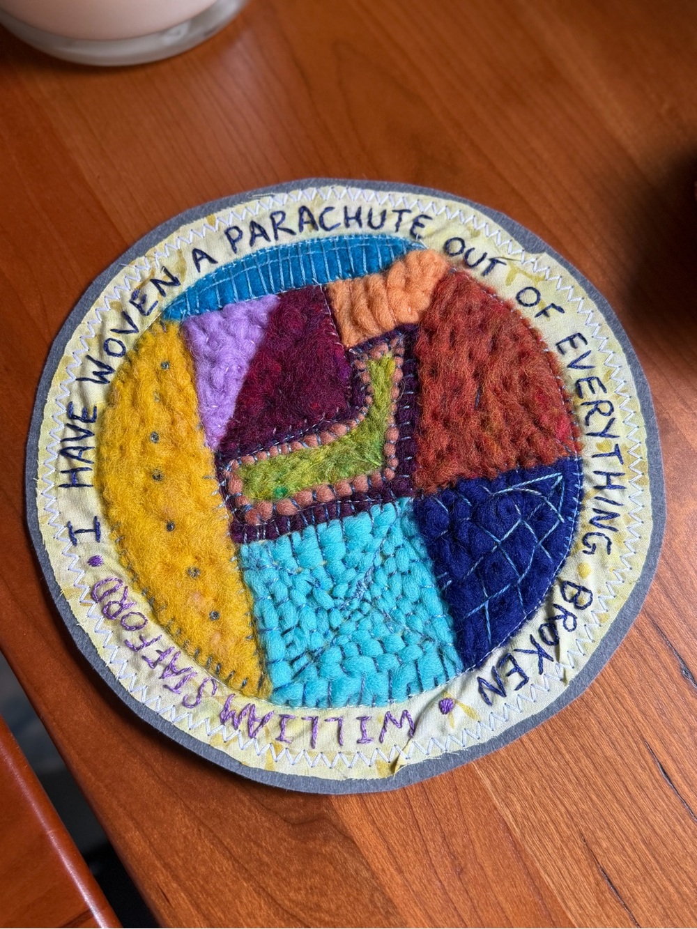 Hand-embroidered coaster